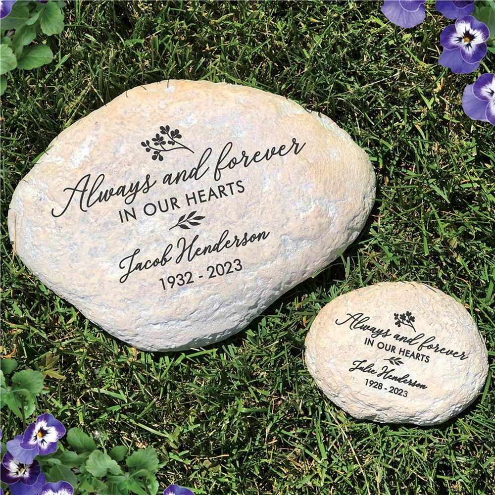 Engraved Always And Forever In Our Hearts Memorial Garden Stone