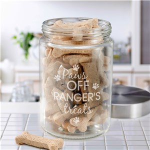 Engraved Paws Off Glass Dog Treat Jar