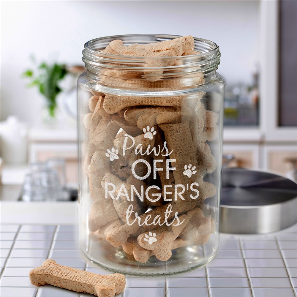 Engraved Paws Off Glass Dog Treat Jar