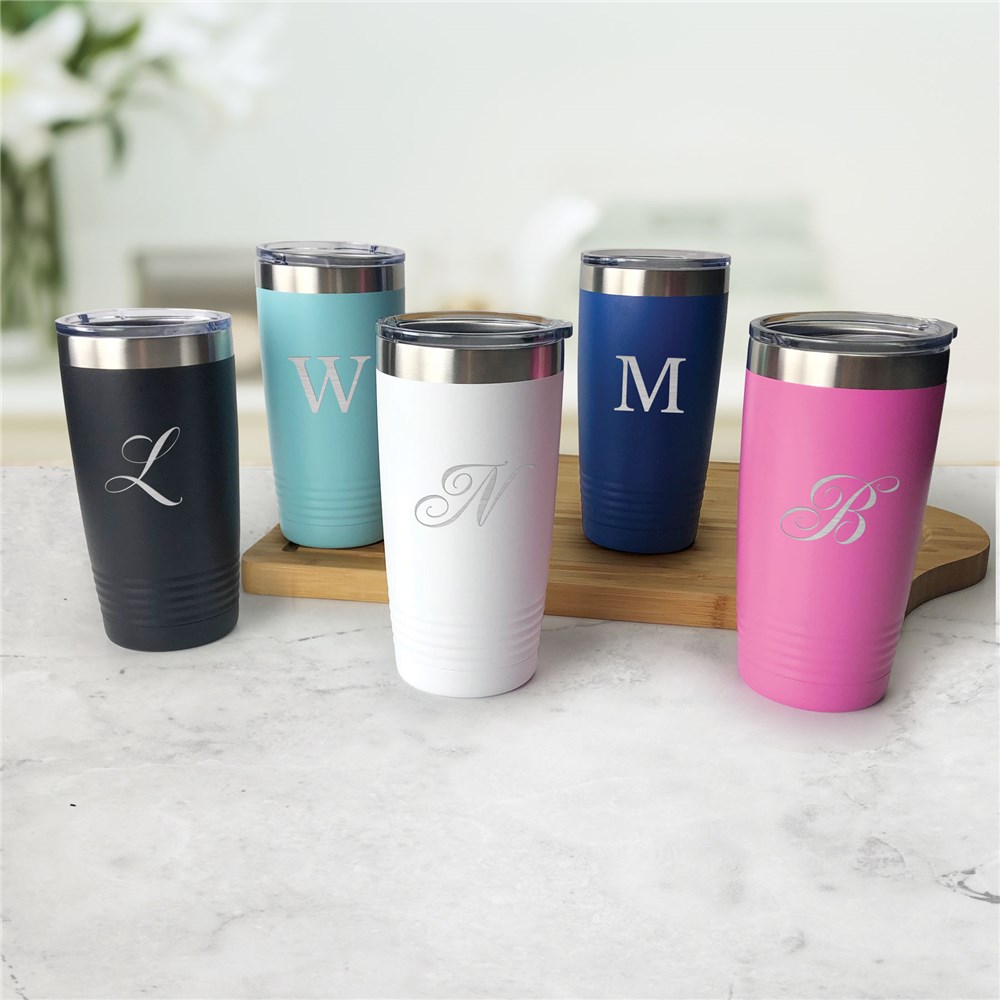 Engraved Script Or Block Font Initial Tumbler GiftsForYouNow