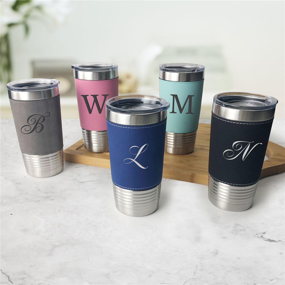 Engraved Faux Leather Tumbler | Personalized Leatherette Wrapped Tumbler