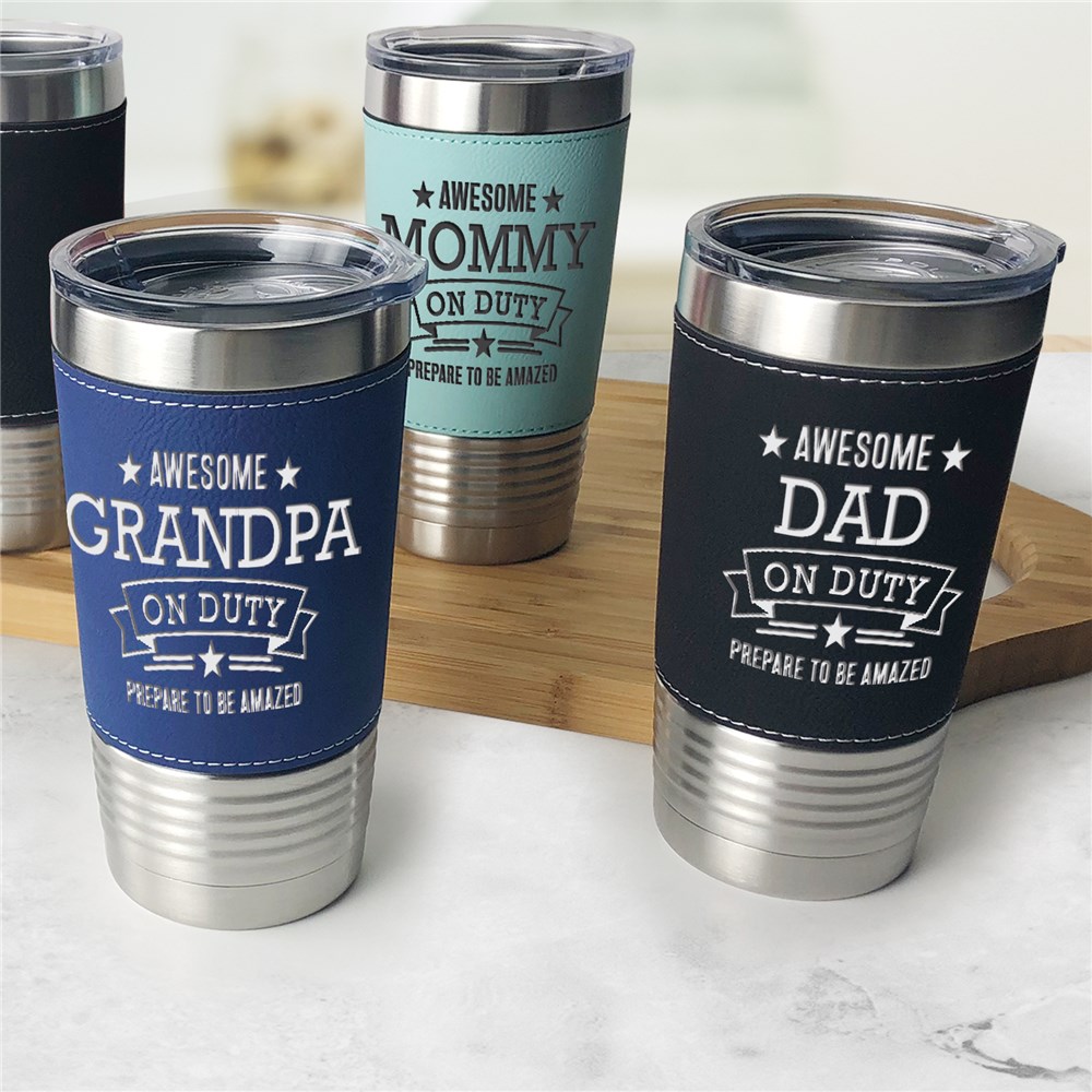Personalized Leather Trim Tumbler | Insulated Dad Mugs