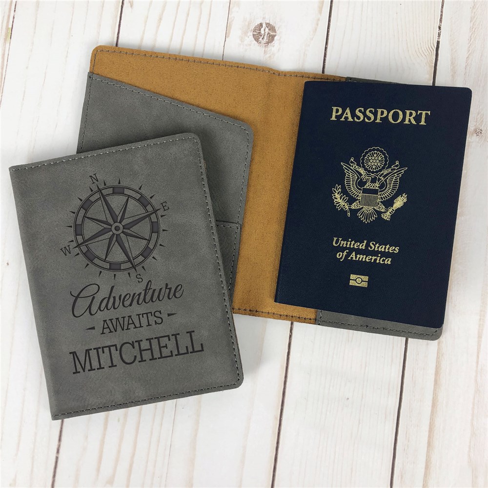 Faux Leather Passport Holder | Compass Adventure Personalized Passport Holder