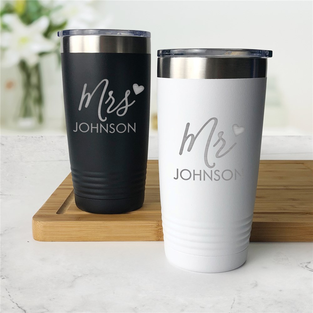 Engraved Tumbler With Heart | Personalized Mr and Mrs Gifts