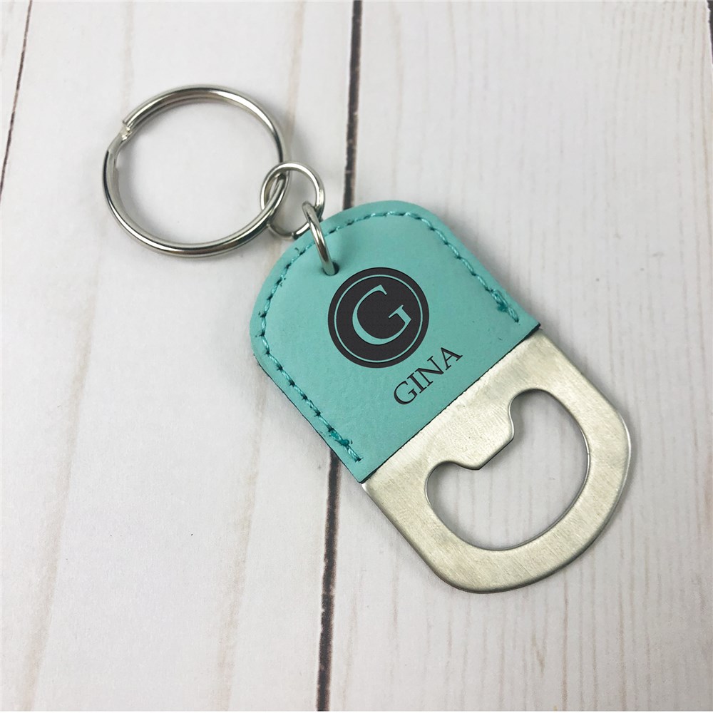 Engraved Bottle Opener Keychain | Faux Leather Keychain