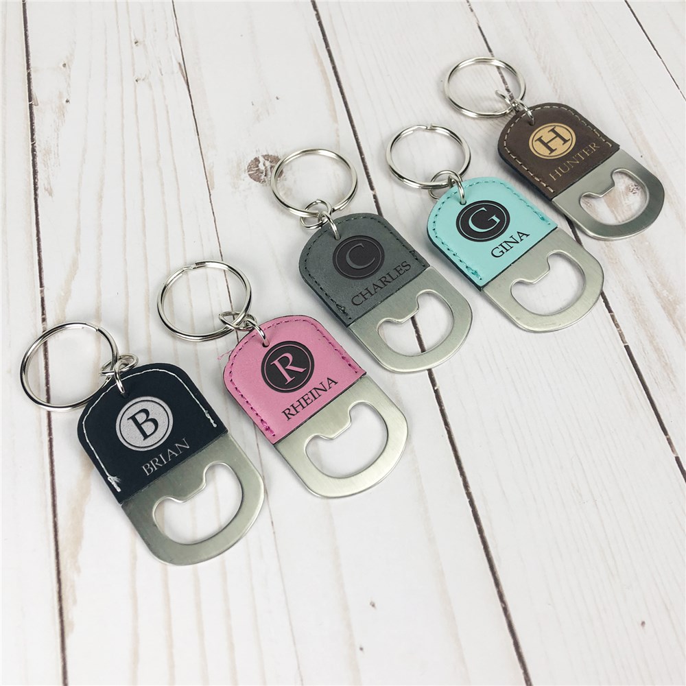 Engraved Bottle Opener Keychain | Faux Leather Keychain