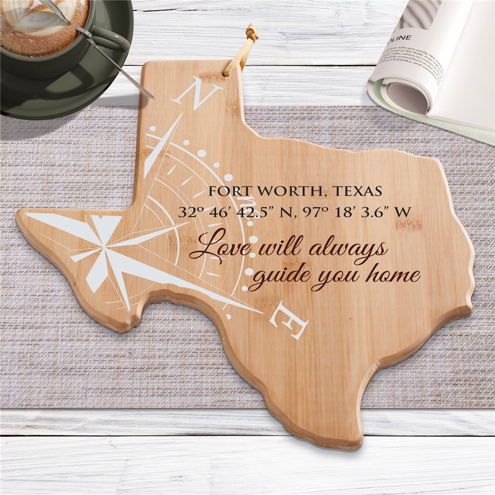 Personalized Love Will Guide You Home Coordinates Texas Cutting Board L15686165T