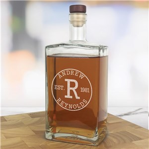 Engraved Circle Initial Vintage Style Decanter 