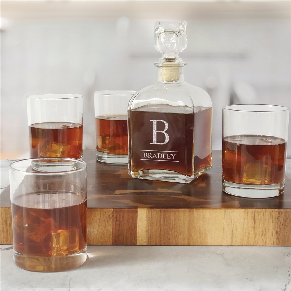 Personalized Decanter Set | Engraved Family Name Bar Set