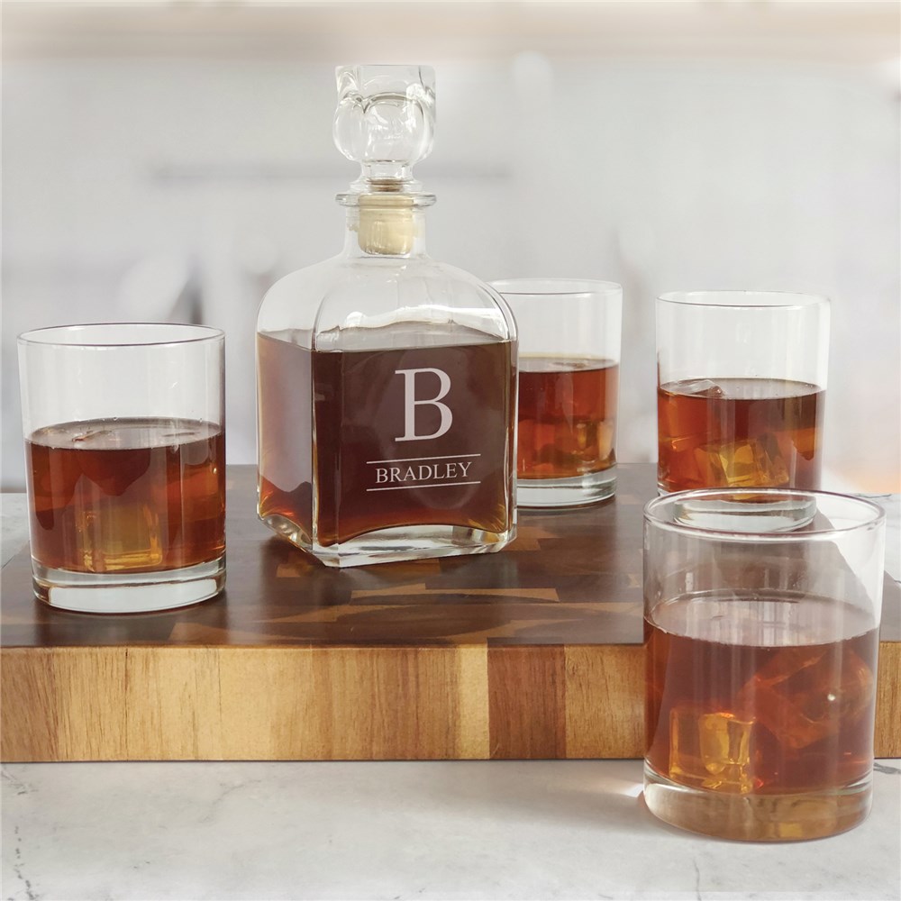 Personalized Decanter Set | Engraved Family Name Bar Set