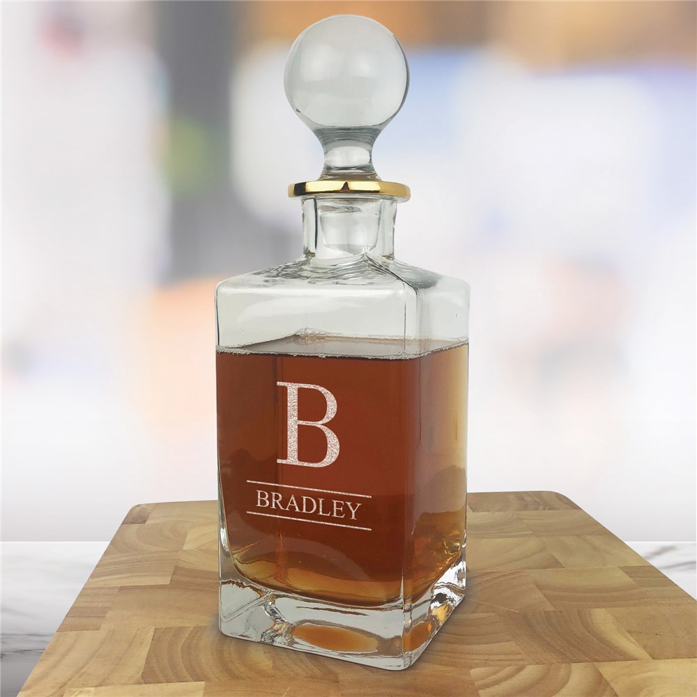 Gold Rim Whiskey Decanter Engraved With Name & Initial