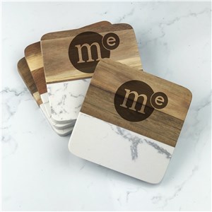 Engraved Corporate Marble & Acacia Coasters L15759337