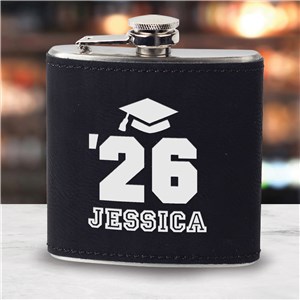 Engraved Graduation Year Black Leatherette Flask L16049281BK