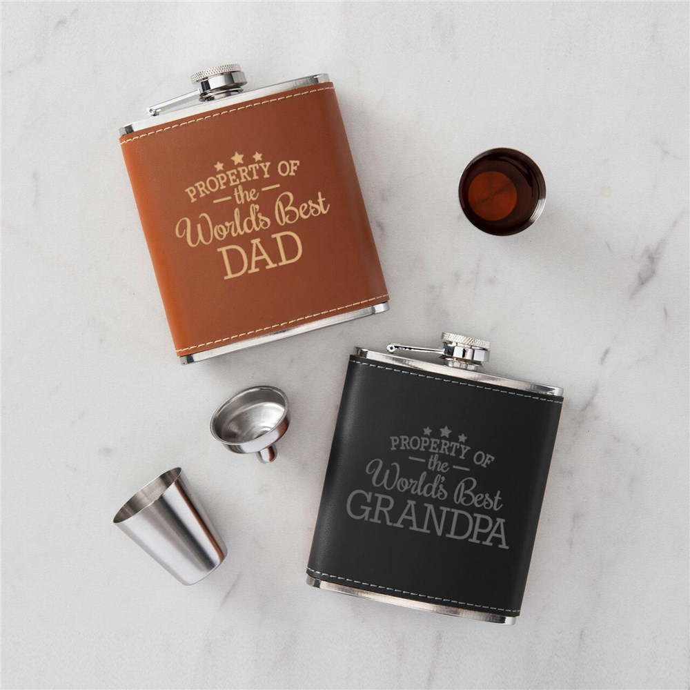 Engraved Property Of Leather Flask Set