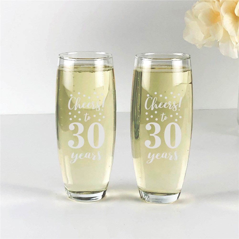 Engraved Cheers To Stemless Flute Set