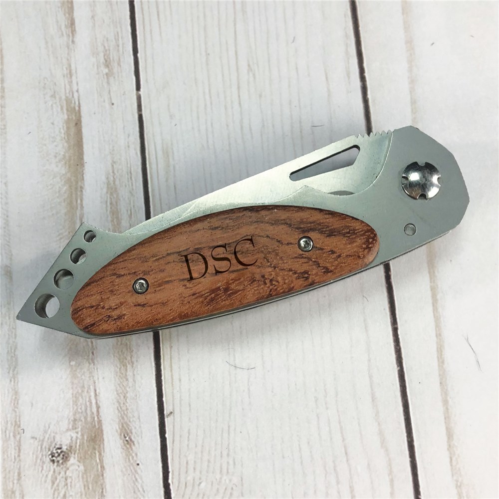 Personalized Initials Wood Handle Folding Pocket Knife