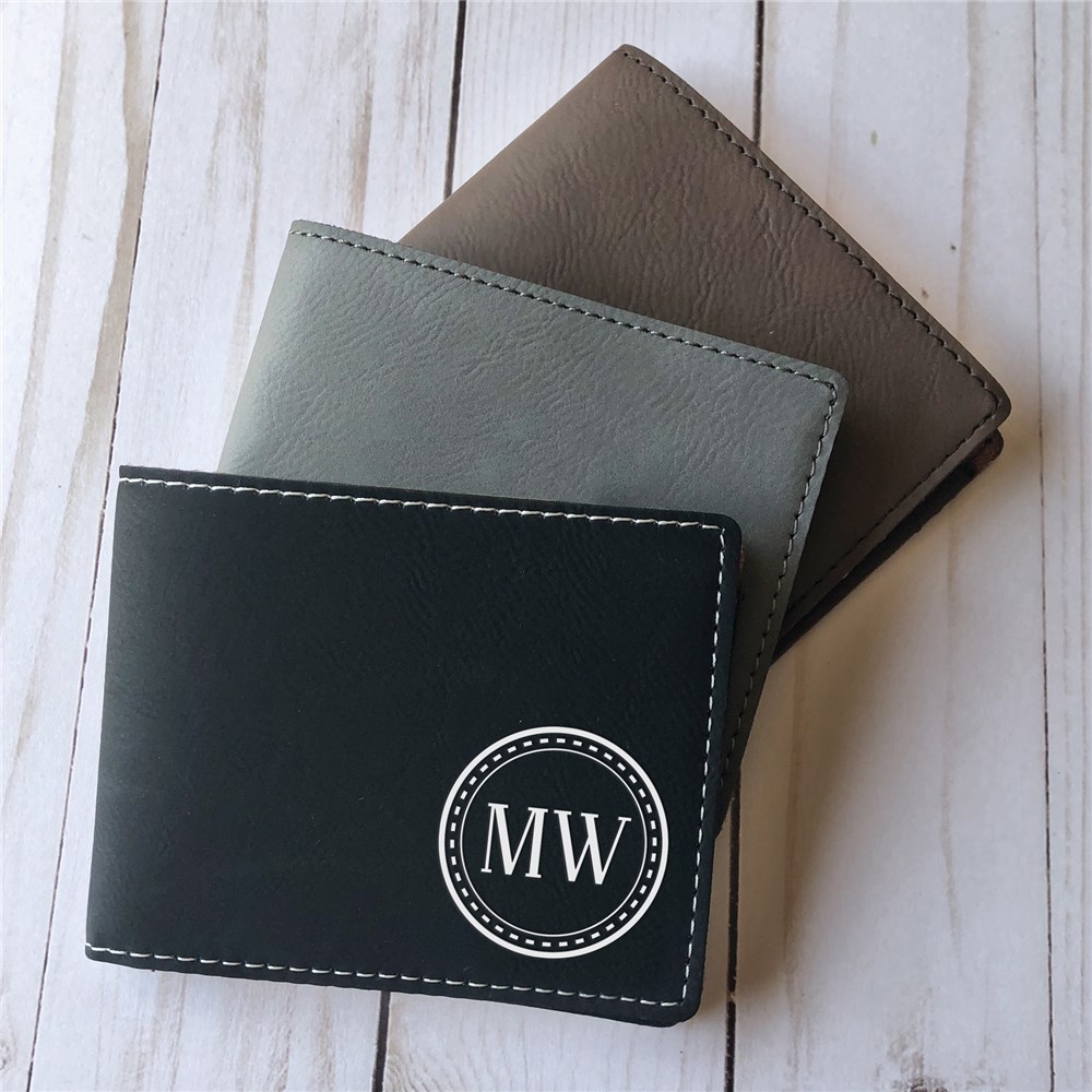 Engraved Two Initial Circle Leatherette Wallet
