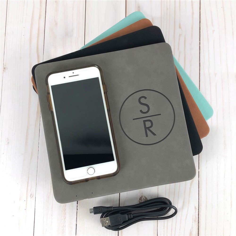 Engraved Circle with Initials Wireless Phone Charging Mat