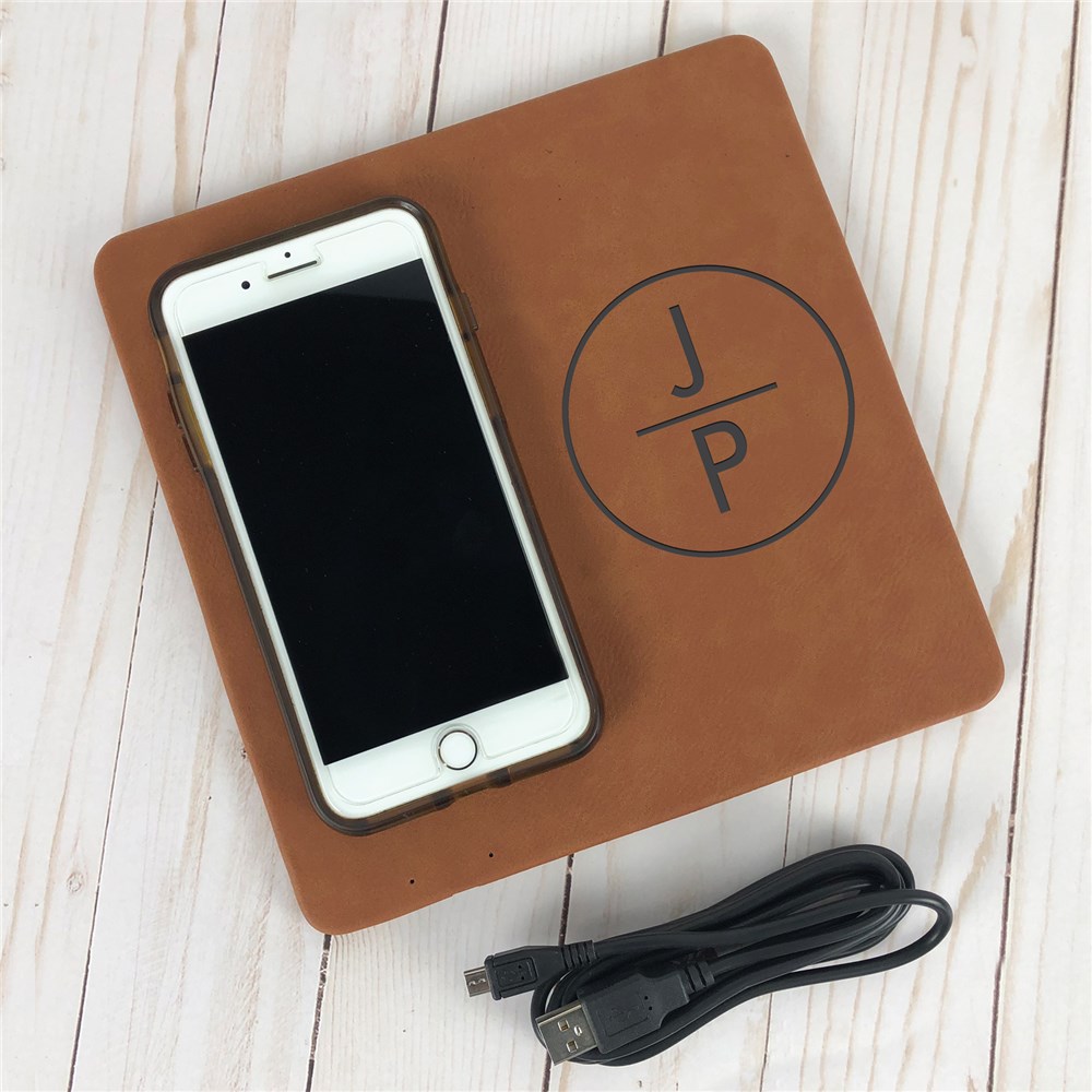 Engraved Circle with Initials Wireless Phone Charging Mat