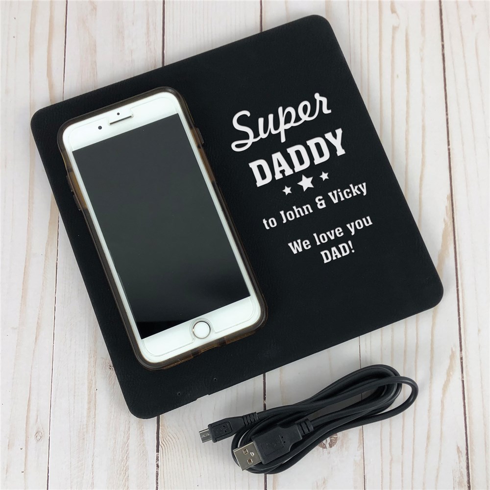 Engraved Super Dad Wireless Phone Charging Mat
