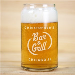 Engraved Bar and Grill Beer Can Glass