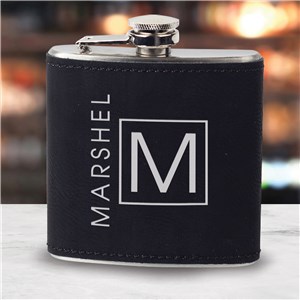 Engraved Initial and Name Leatherette Flask  L16880281BK