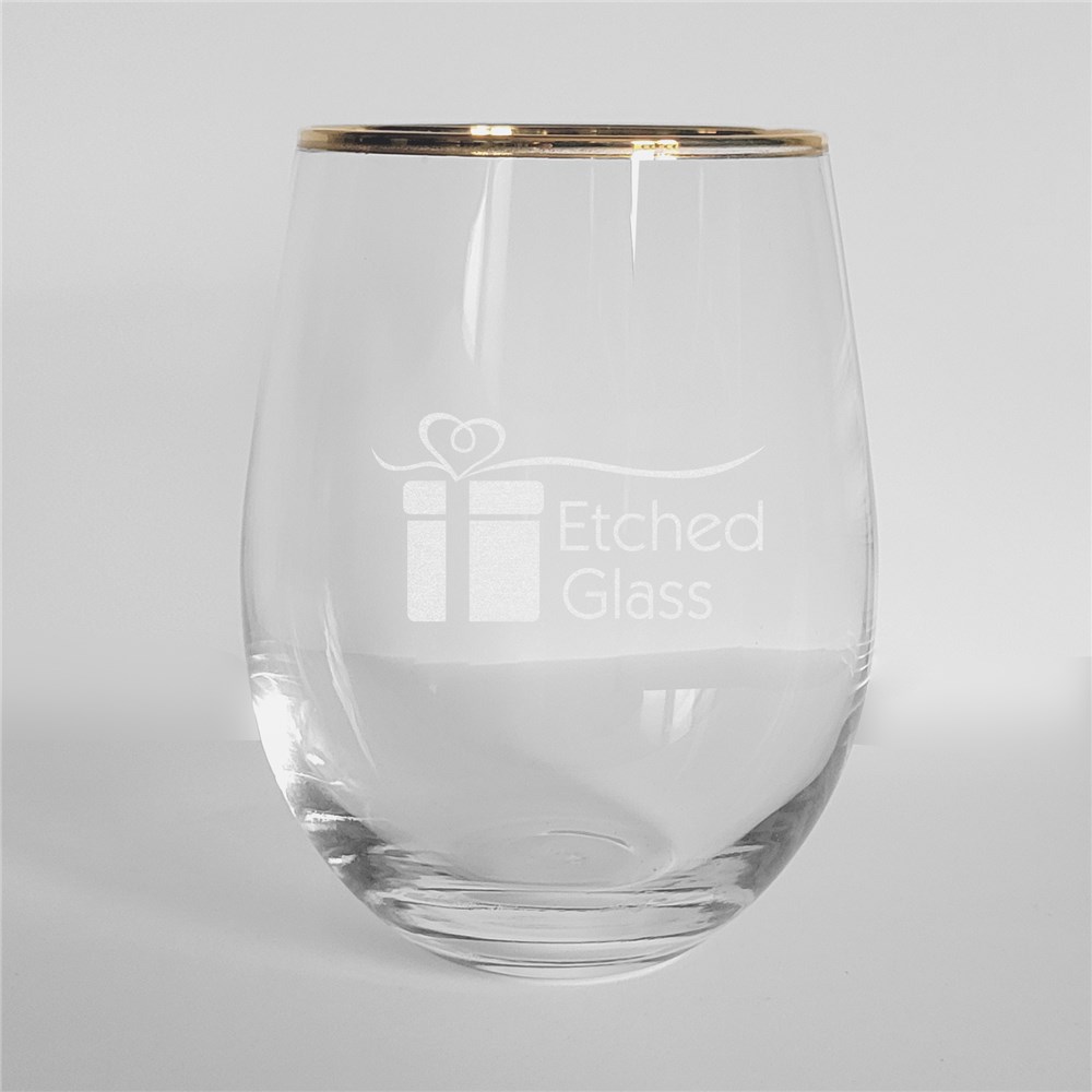 Personalized Groom & Bride Wedding Gold Rim Stemless Wine Glass L16948362