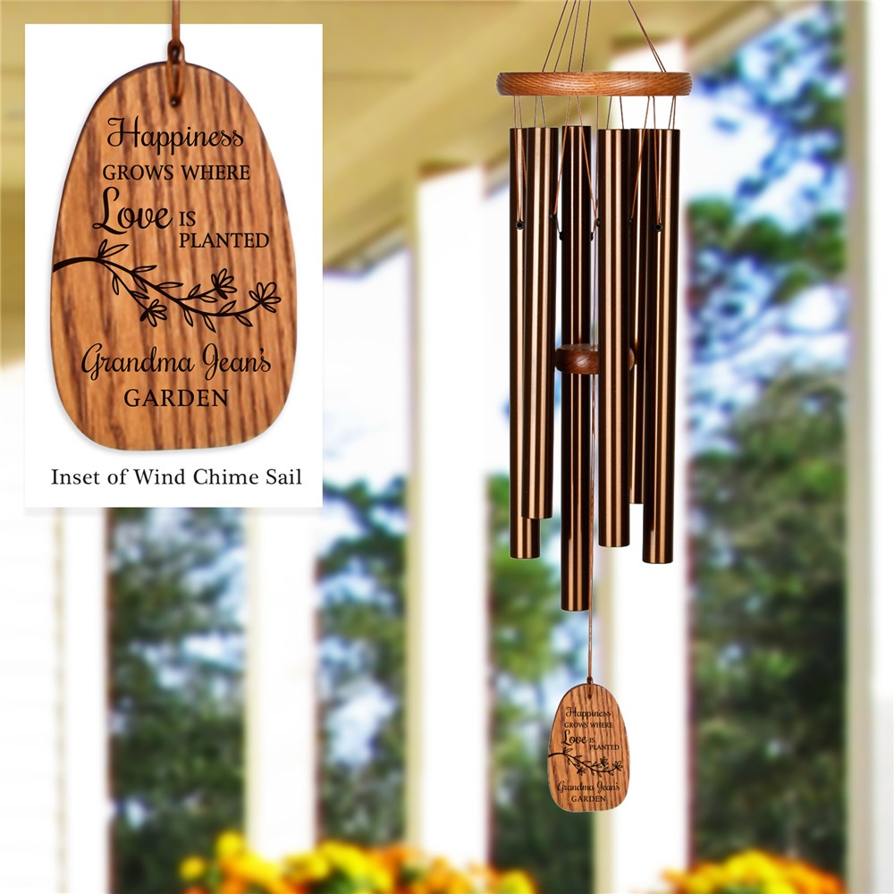Engraved Happiness Grows Where Love is Planted Wind Chime