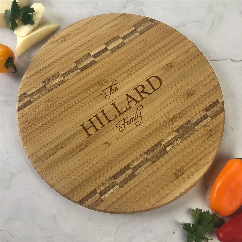 Engraved Family Name Script and Serif Round Cutting Board