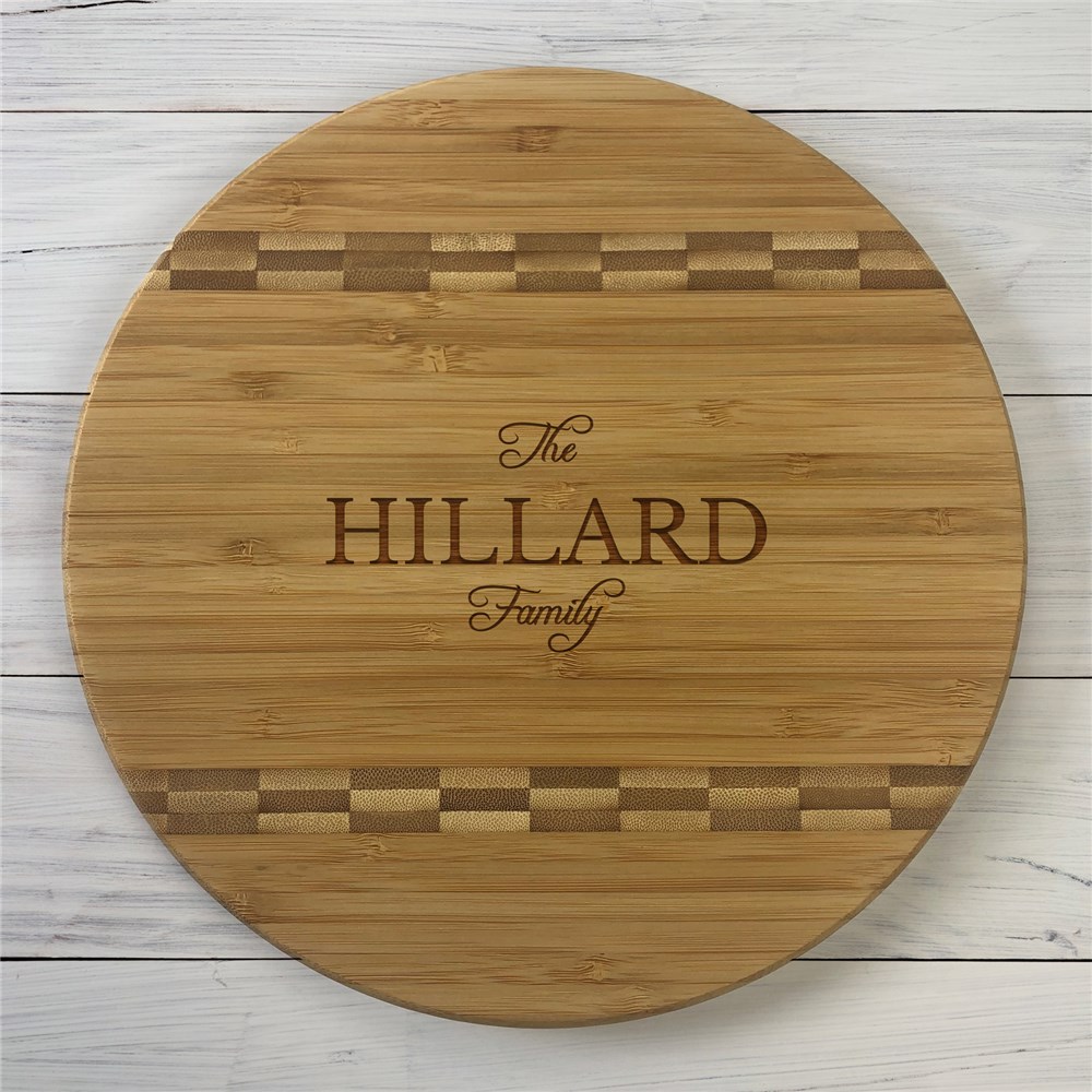 Engraved Family Name Script and Serif Round Cutting Board
