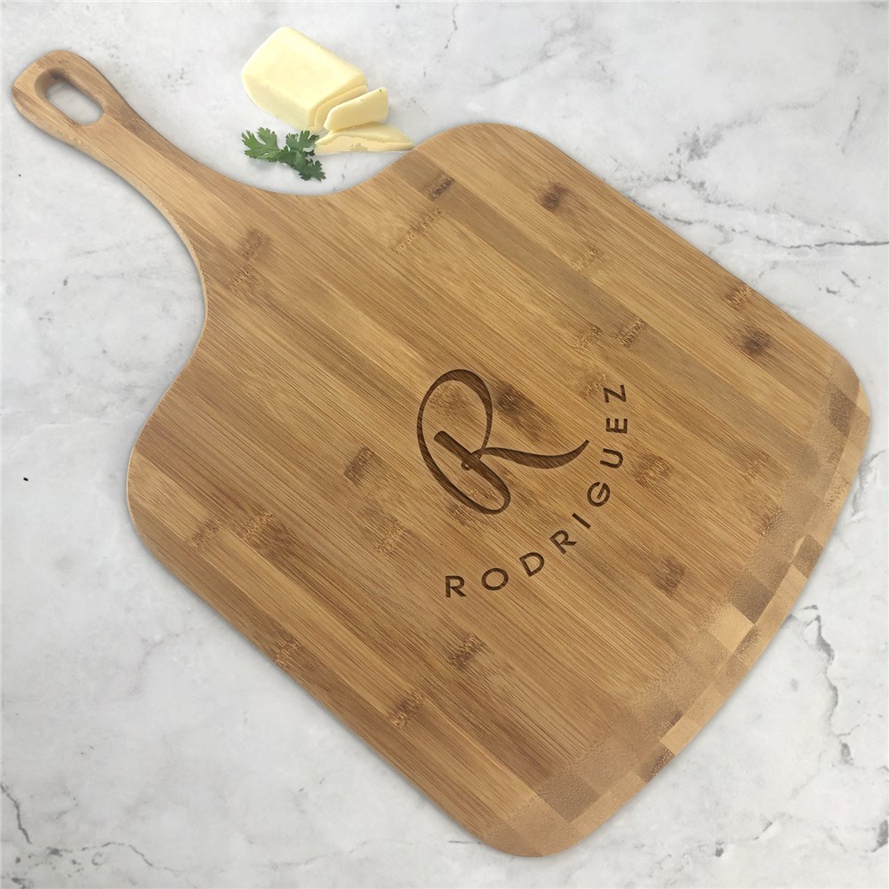 Engraved Initial and Name on Curve Pizza Board