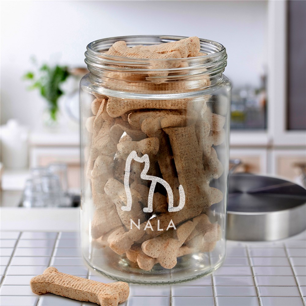 Engraved Glass Treat Jar with Dog or Cat Icon and Pet's Name