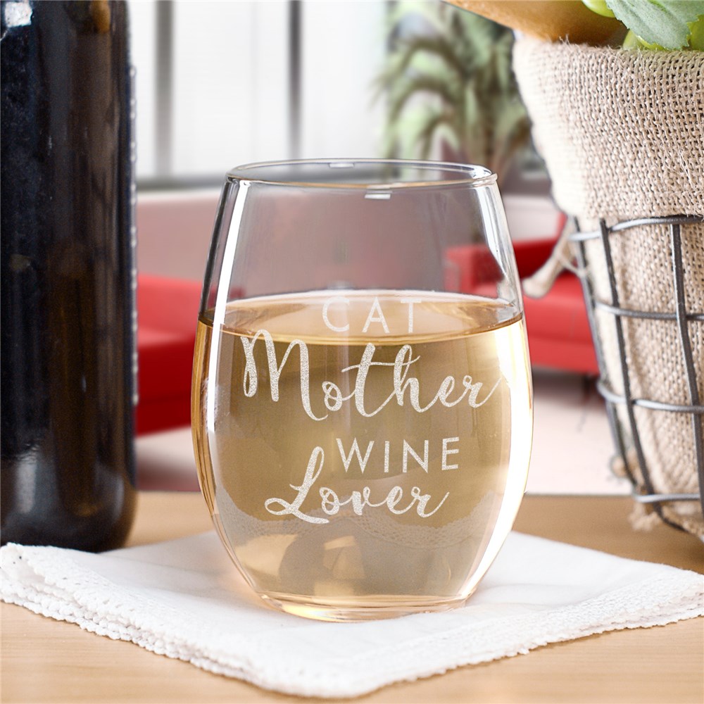 Engraved Pet Mother Stemless Wine Glass