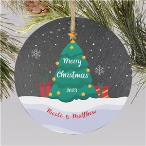Personalized Snow Globe Christmas Tree Slate Ornament L17173412