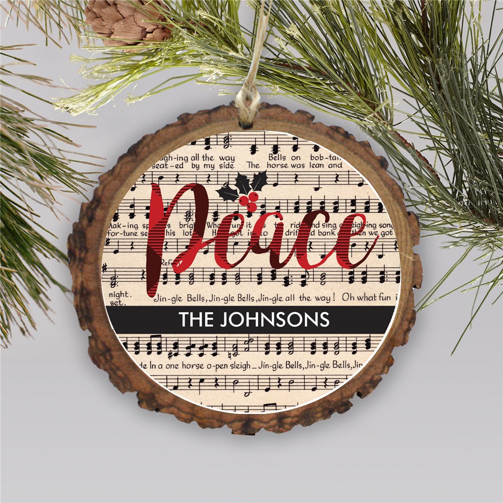 Personalized Peace Joy Love Music Wood Ornament
