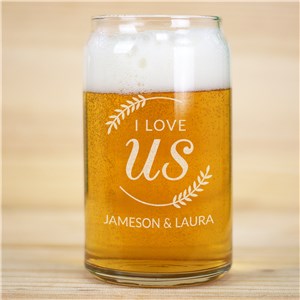 Engraved I Love Us with Branches Beer Can Glass