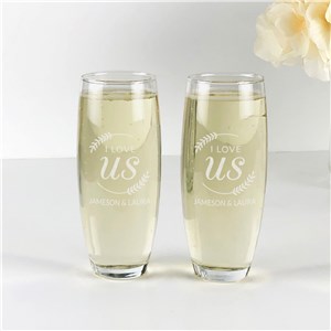 Engraved I Love Us with Branches Stemless Flute