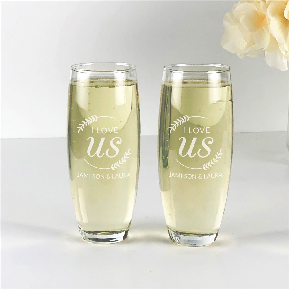 Engraved I Love Us with Branches Stemless Flute