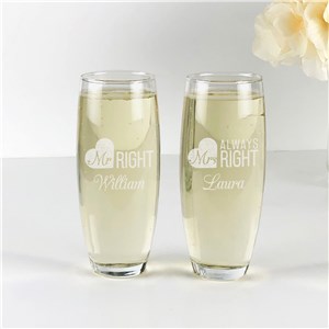 Engraved Mr. & Mrs. Right Stemless Flute Set