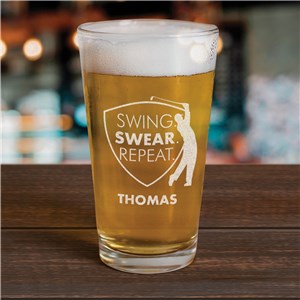 Personalized Swing Swear Repeat Golf-Themed Beer Glass