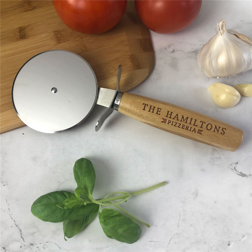 Engraved Family Name Pizzeria Pizza Cutter GiftsForYouNow