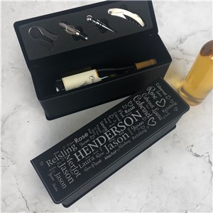 Engraved Family Name Word Art Wine Box