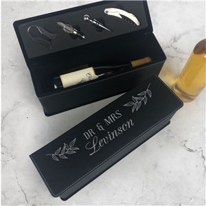 Engraved Mr. and Mrs. with Leaves Wedding Wine Box