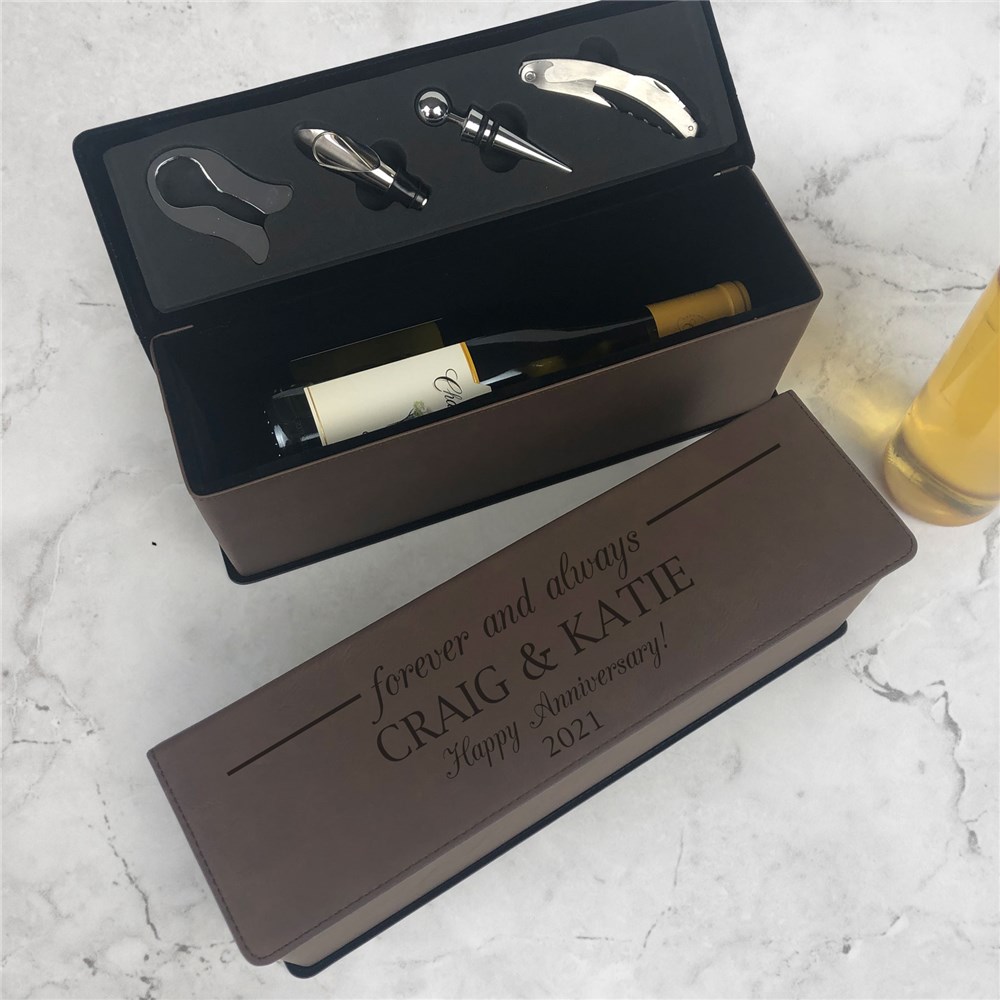 Engraved Forever and Always Wine Box