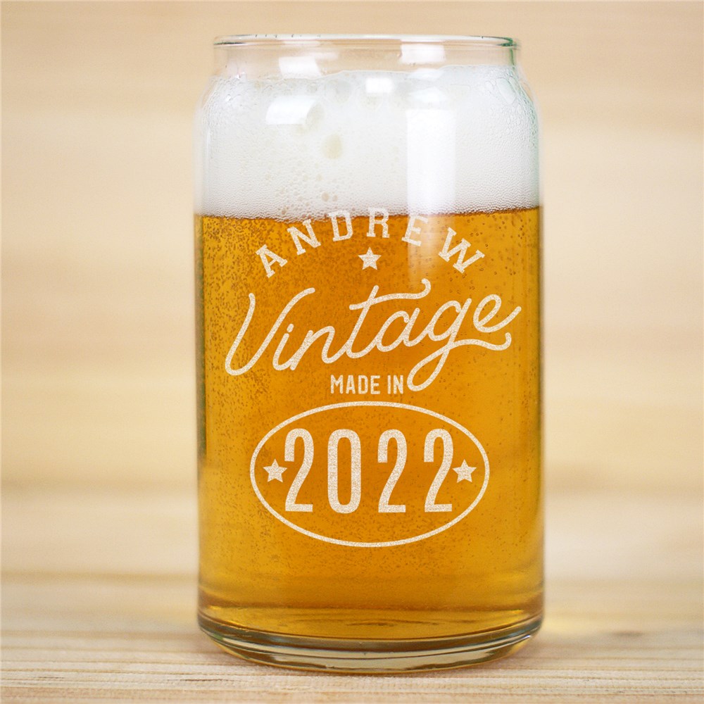 Engraved Vintage Beer Can Glass with Made in Year
