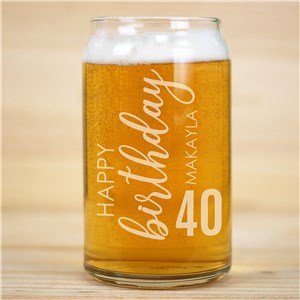 Engraved Vertical Happy Birthday Beer Can Glass