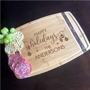 Happy Holidays Engraved Bamboo Cutting Board