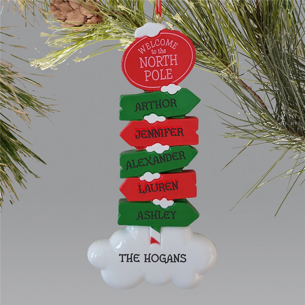 Personalized North Pole Sign Ornament with Family Names