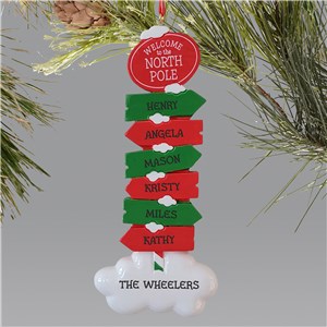 Personalized North Pole Sign Ornament with Family Names