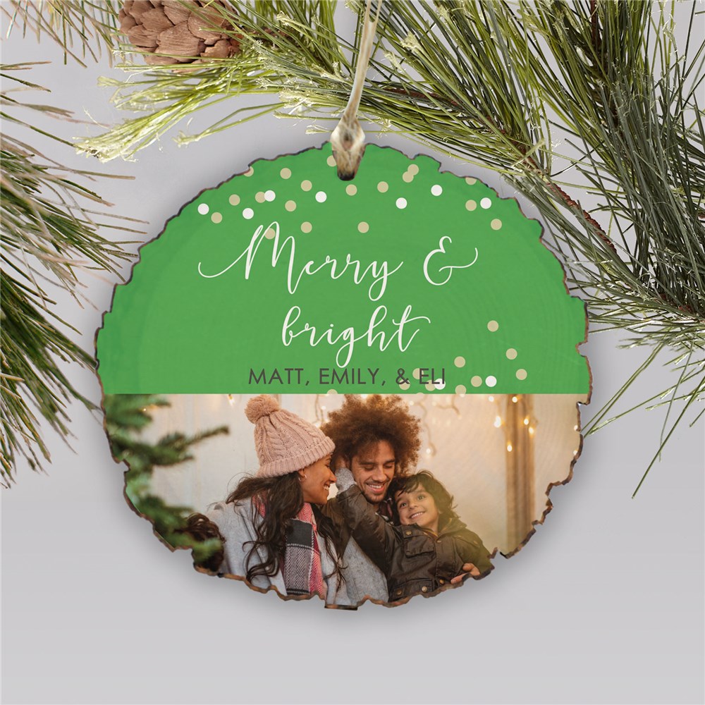 Personalized Merry & Bright Round Barky Picture Ornament